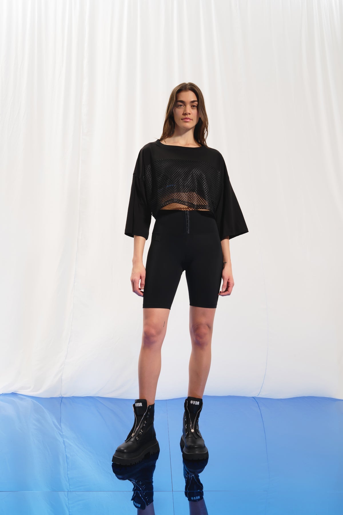 Black Cropped Mesh T-shirt 17343