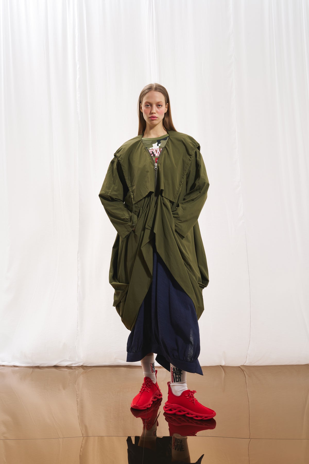 Olive Green Hooded Oversize Trench Coat 17347