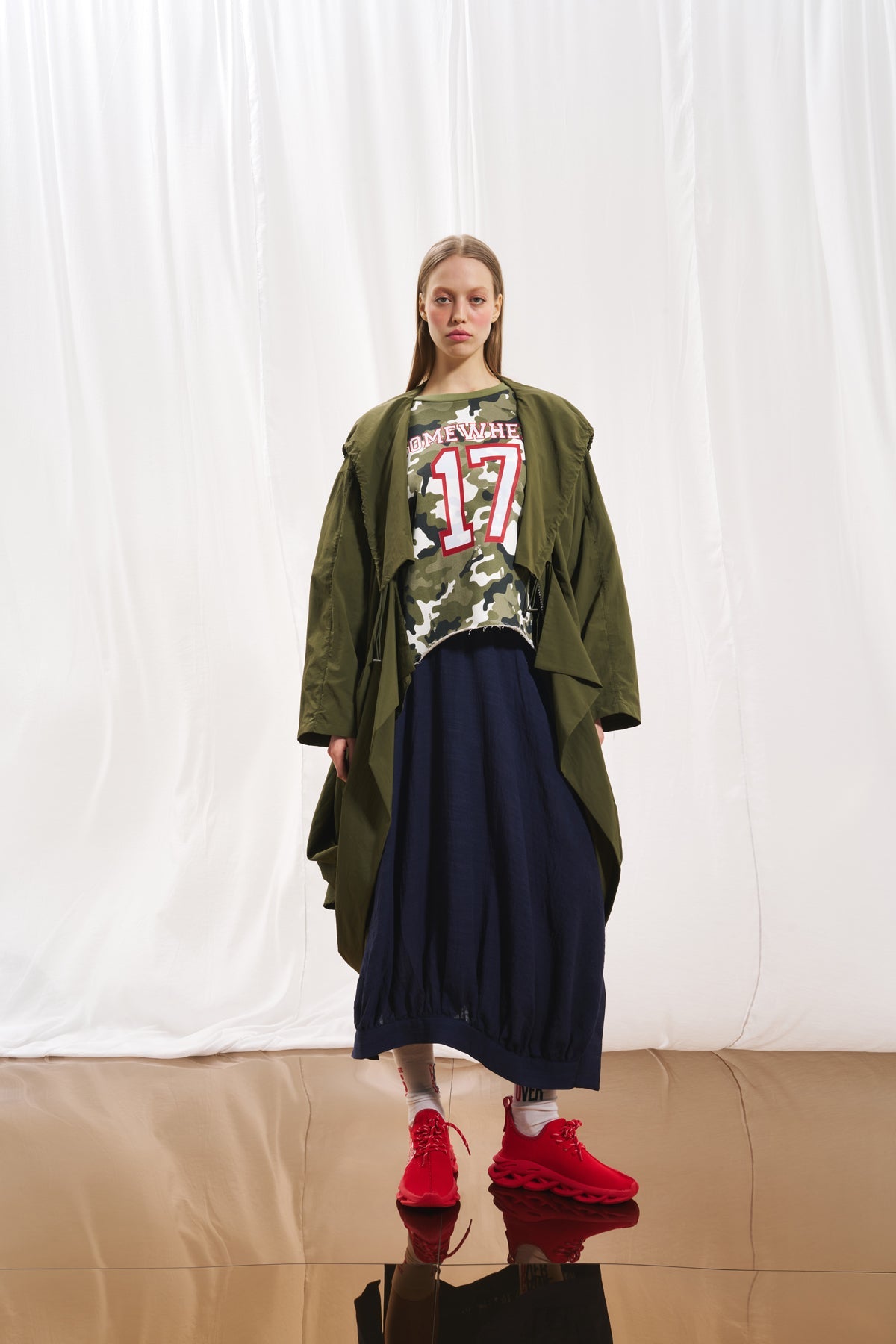 Olive Green Hooded Oversize Trench Coat 17347