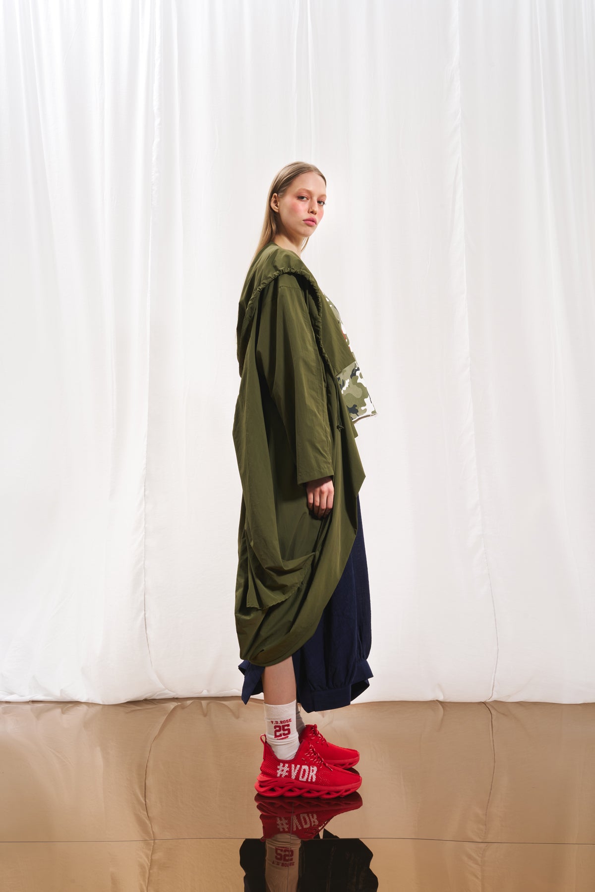 Olive Green Hooded Oversize Trench Coat 17347