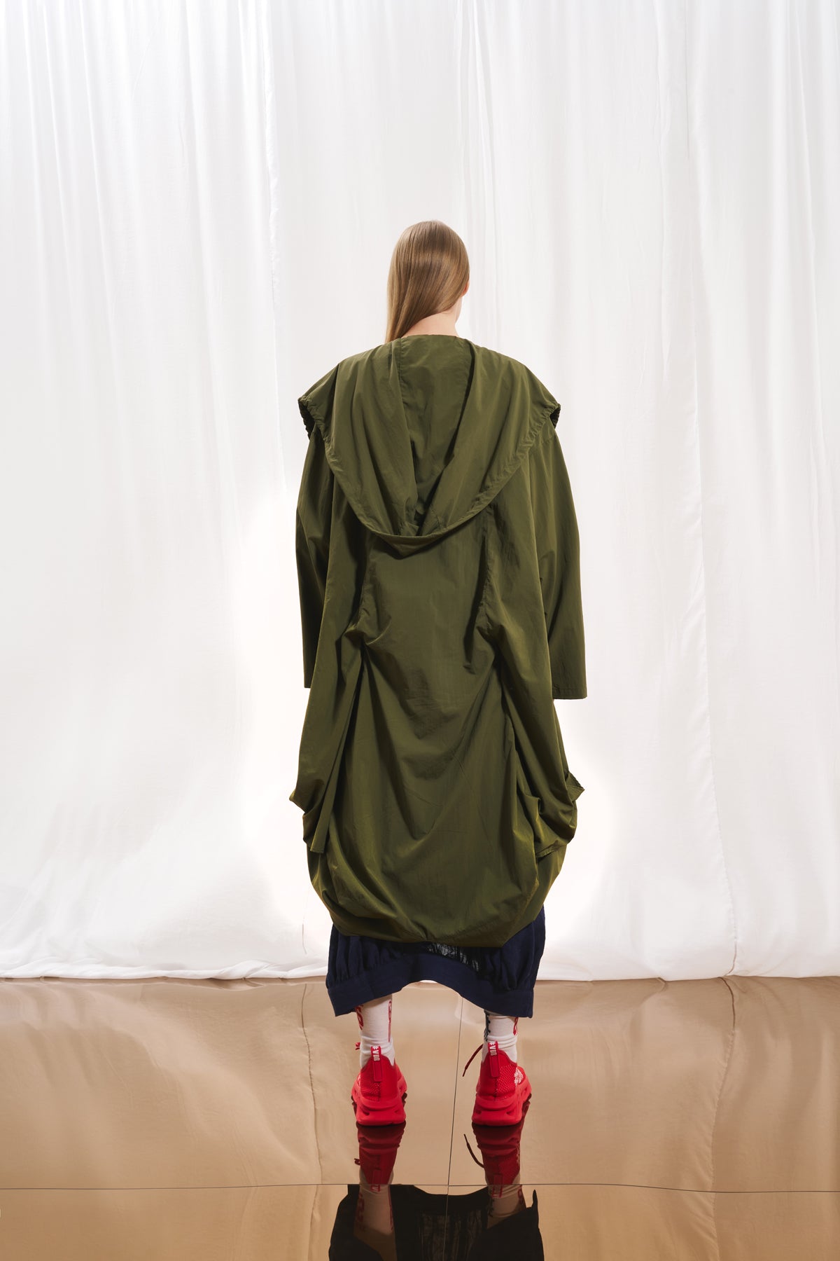 Olive Green Hooded Oversize Trench Coat 17347