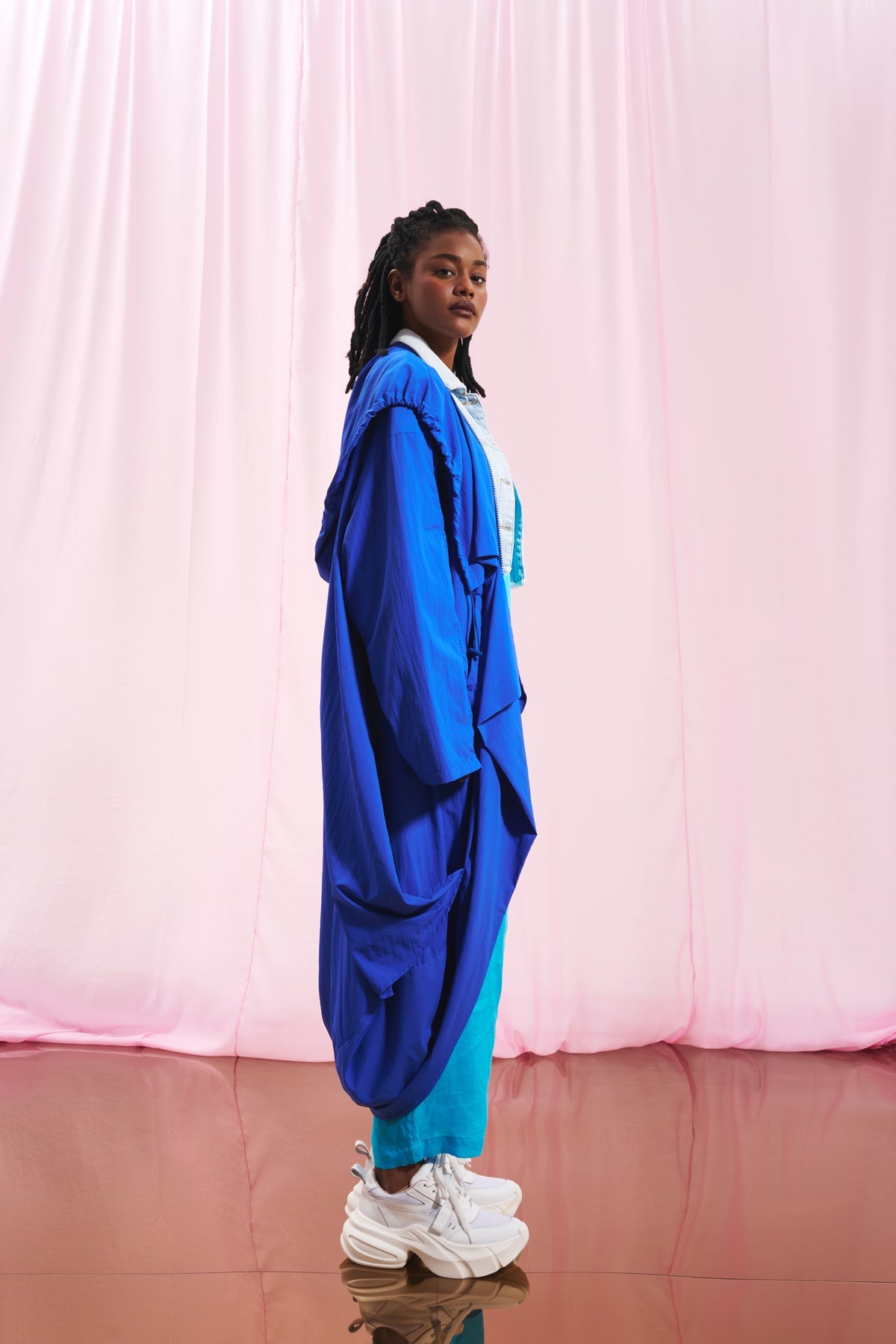 Royal Blue Hooded Oversize Trench Coat 17347