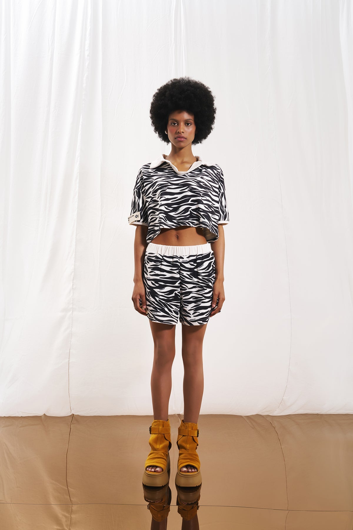 Black Off White Animal Print Polo T-shirt 17348