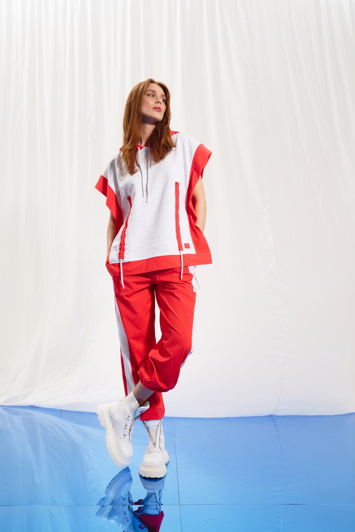 Light Grey Melange Coral Hooded Short Sleeve Sweatshirt 17359