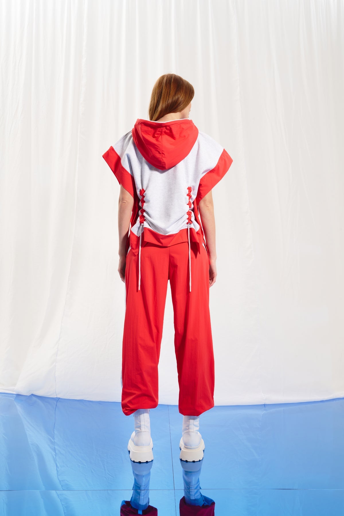 Light Grey Melange Coral Hooded Short Sleeve Sweatshirt 17359