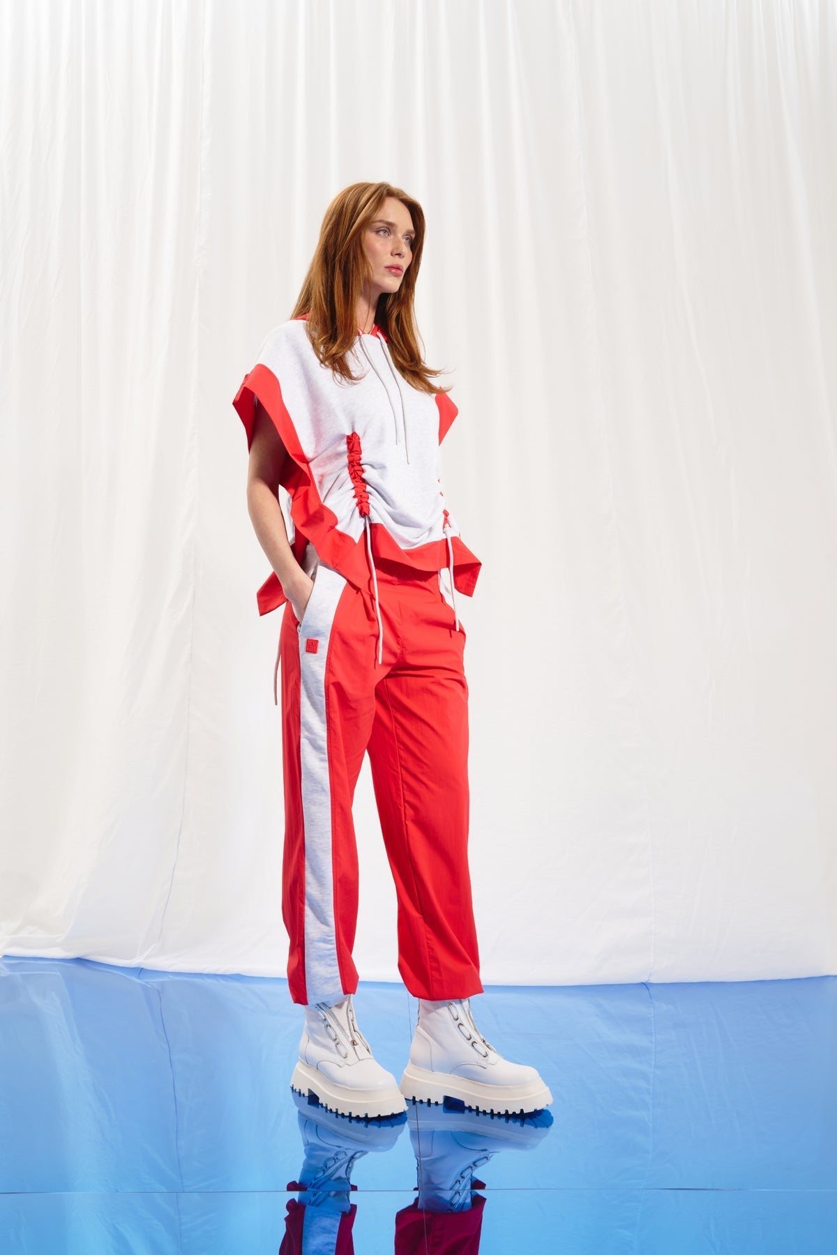 Coral Light Grey Melange Trousers 17360