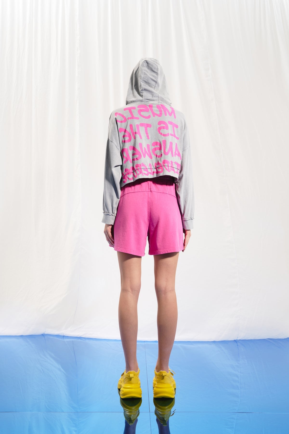 Grey Slogan Print Hooded Sweatshirt 17362