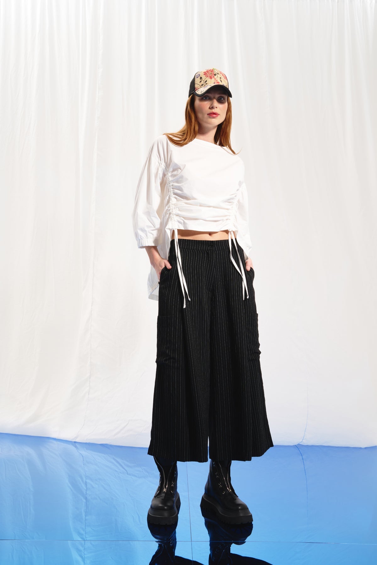 Black Pleated Striped Trousers 17372
