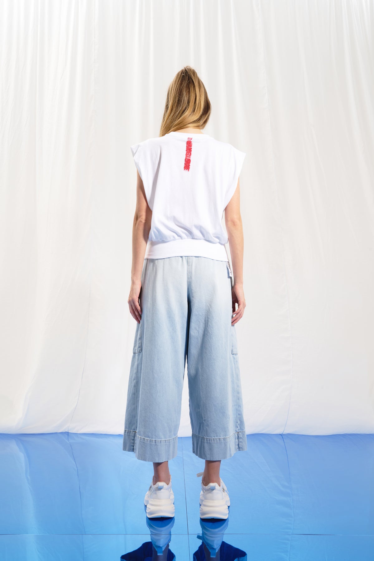 Light Blue Pleated Wide-leg Denim Trousers 17374