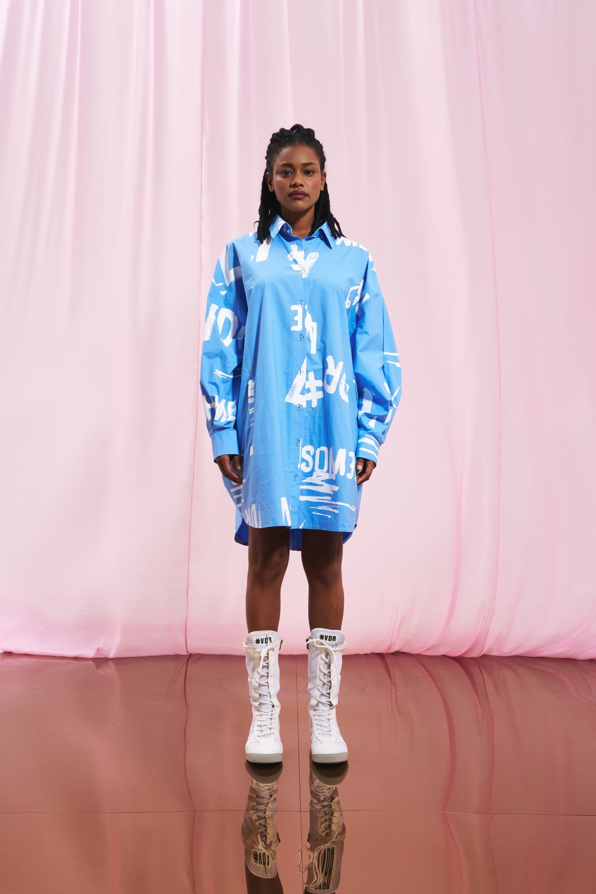 Light Indigo Print Oversize Shirt 17378