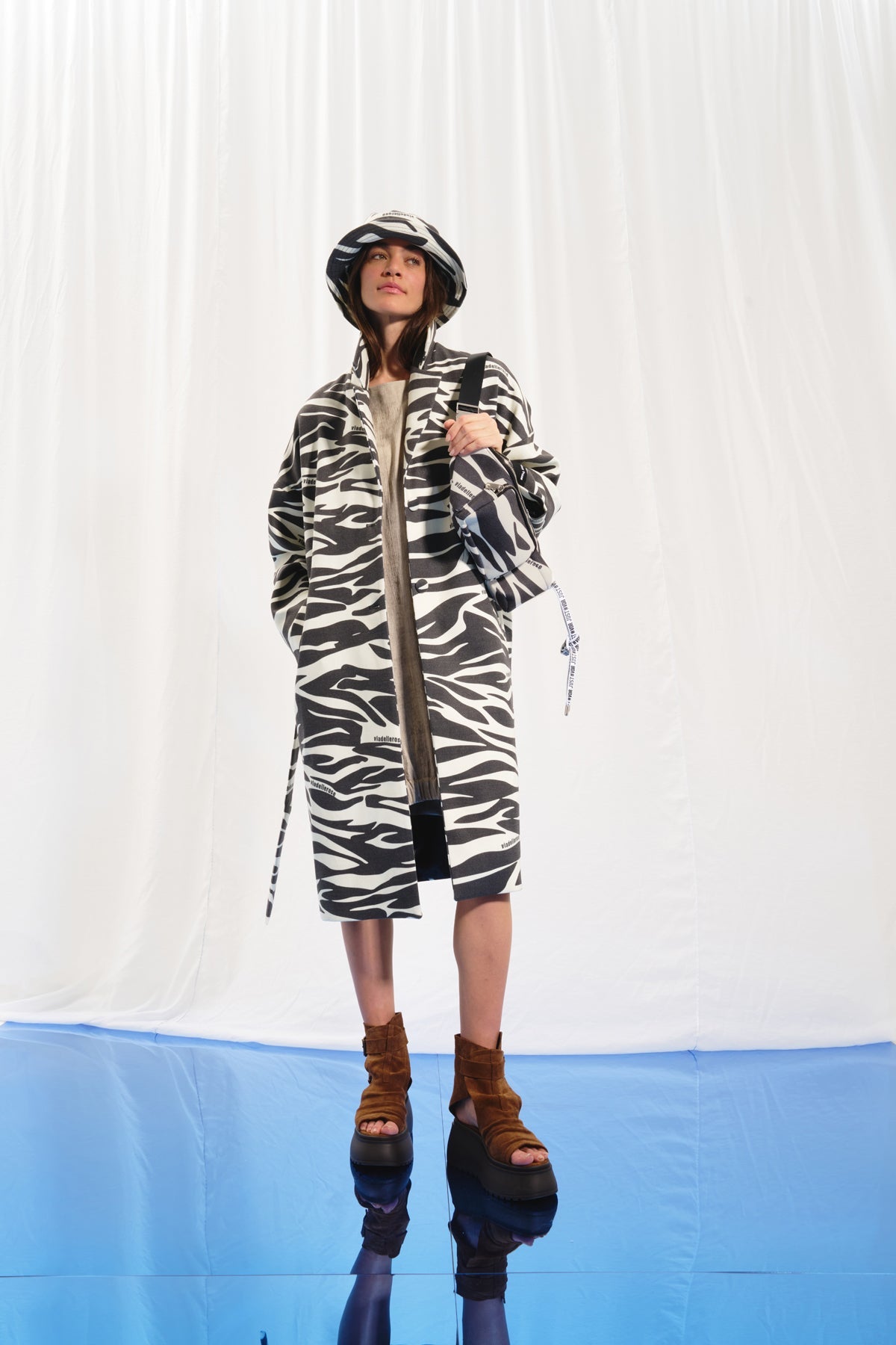 Black Off White Animal Print Soft Coat 17383