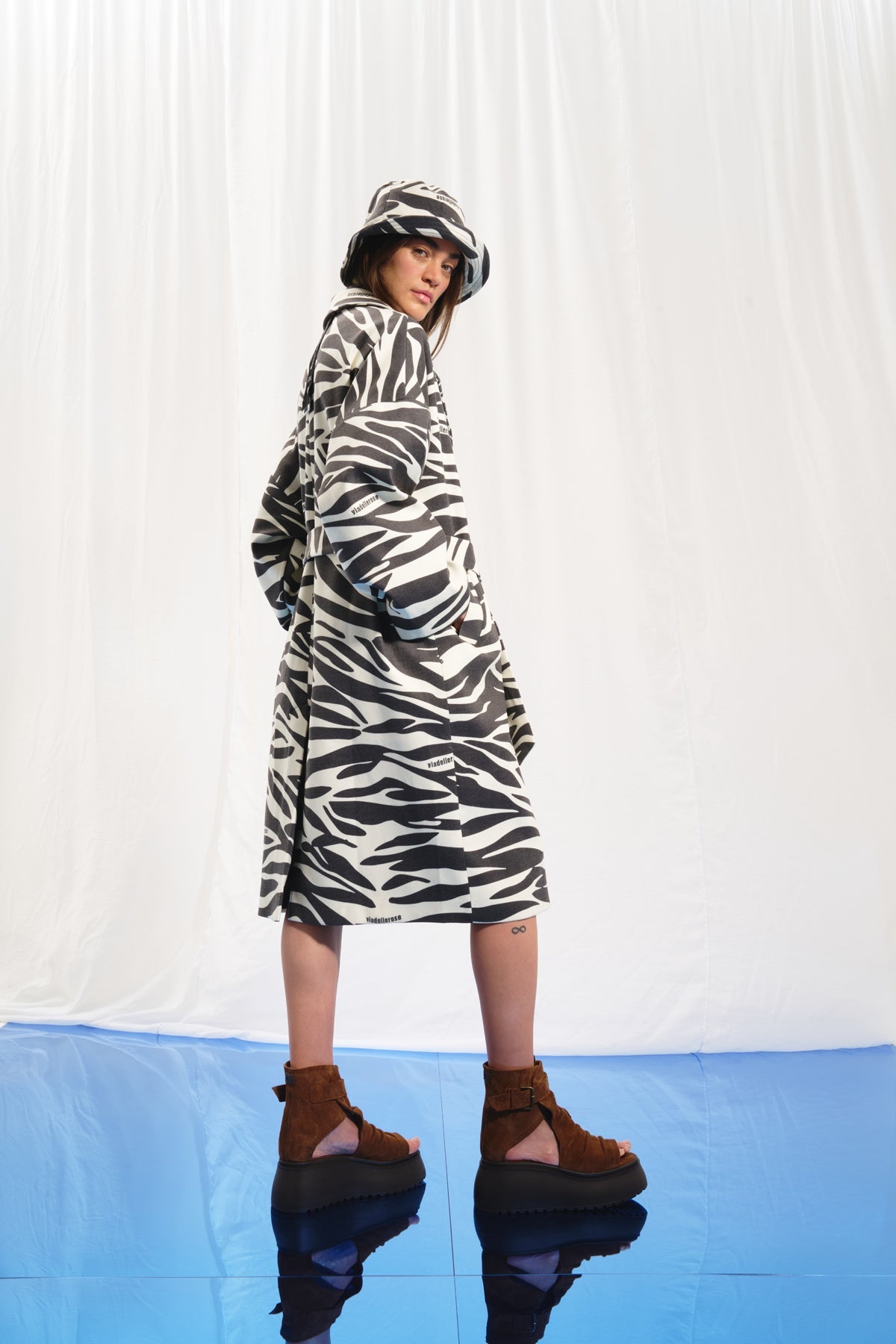 Black Off White Animal Print Soft Coat 17383