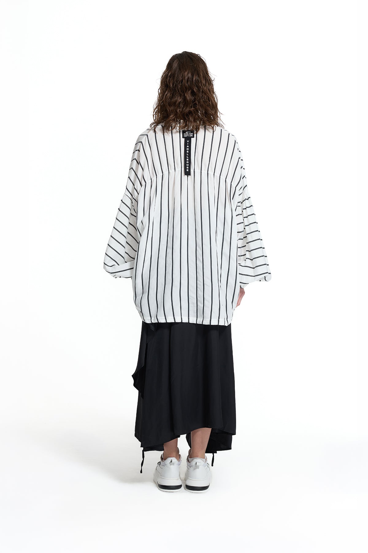 White Black Text Detail Striped Shirt 19008