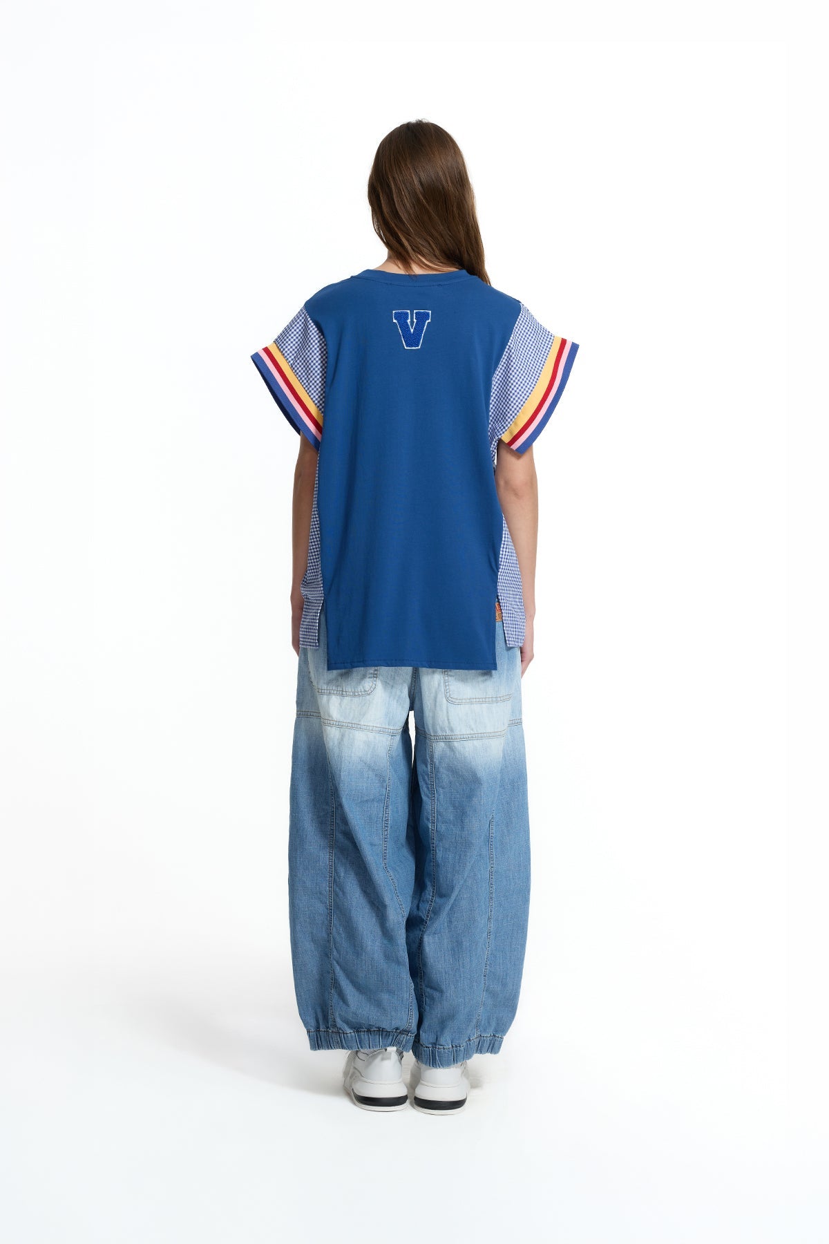Blue Front Slogan Print Contrast Detail Vdr Oversize T-shirt 19018