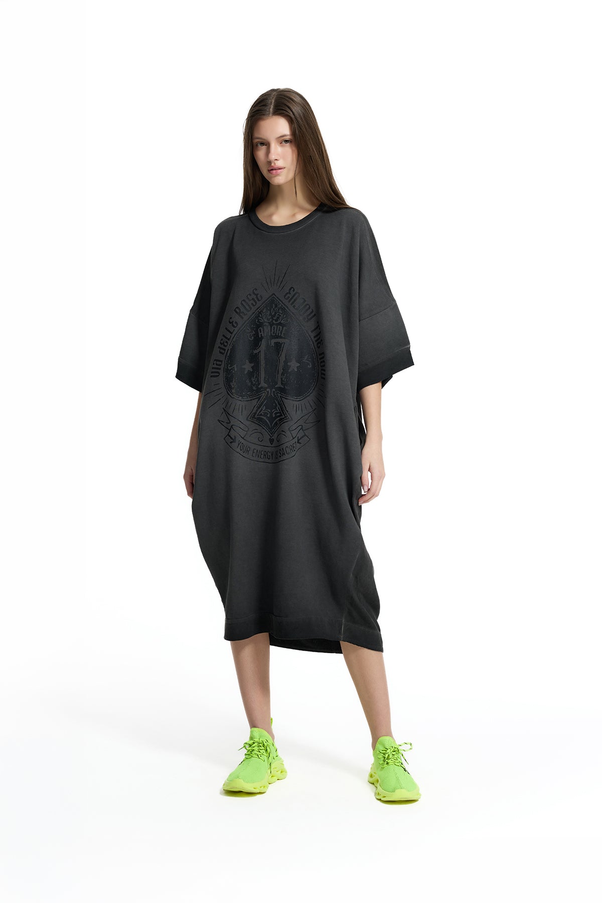 Black Front Printed Oversize Sweatshirt Dress 19037