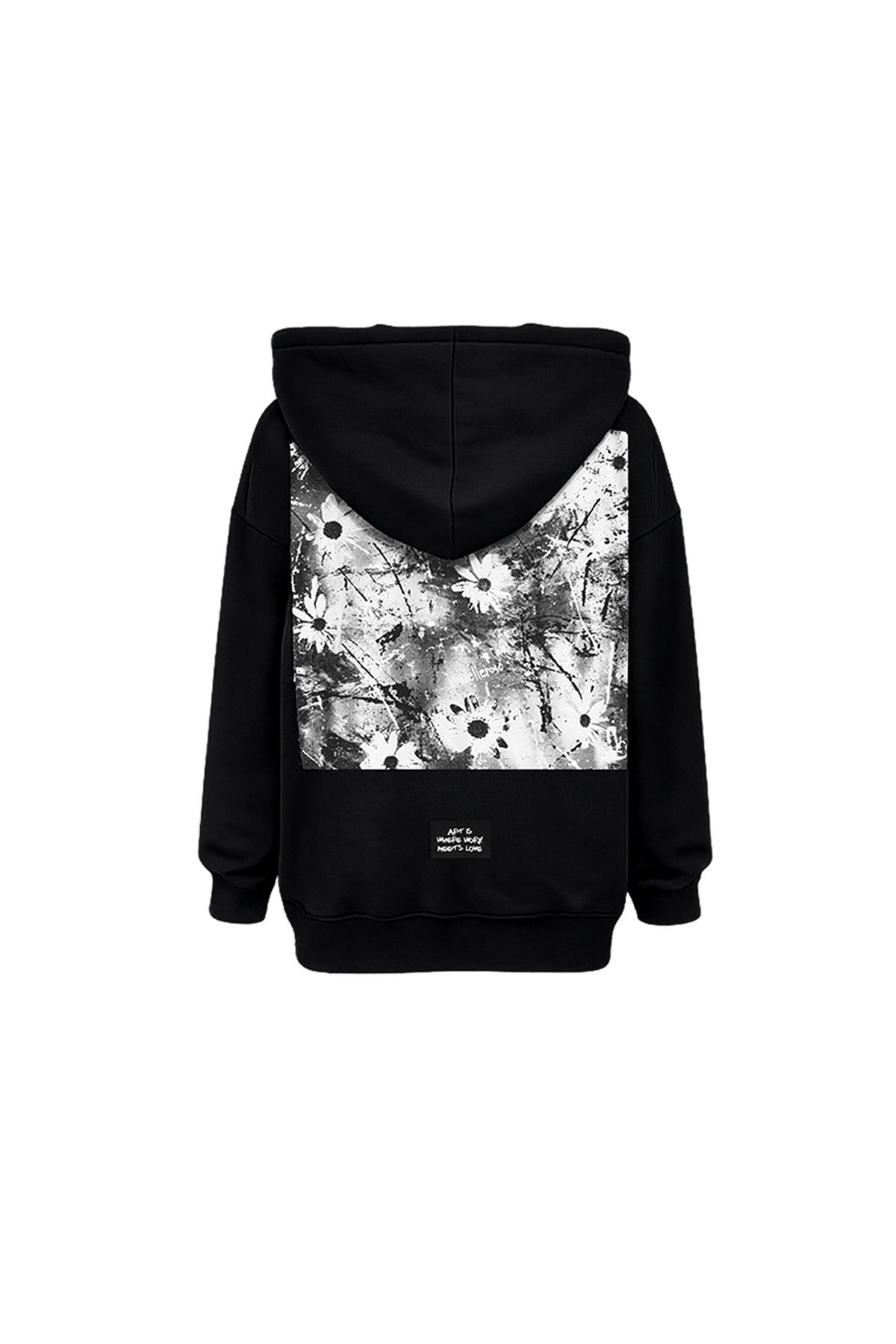 Black Zip Hooded Back Floral Print Oversize Sweatshirt 19040