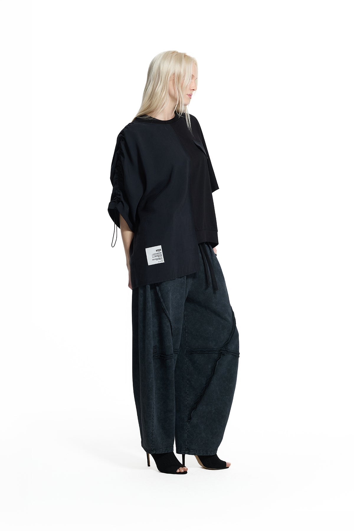 Black Asymmetric Pocket Detail Blouse 19104