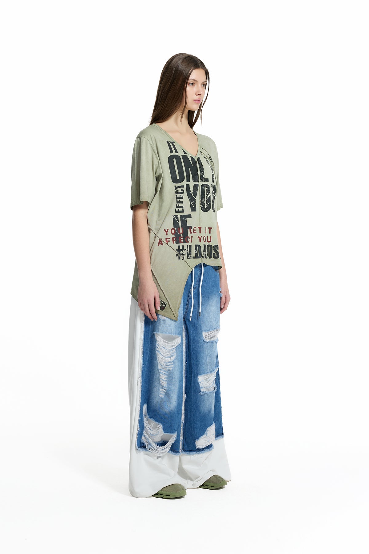 Khaki Graphic Asymmetric T-shirt 19140