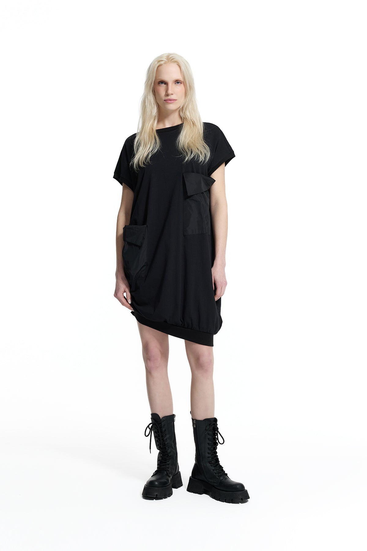 Black Asymmetric Pocket Dress 19144