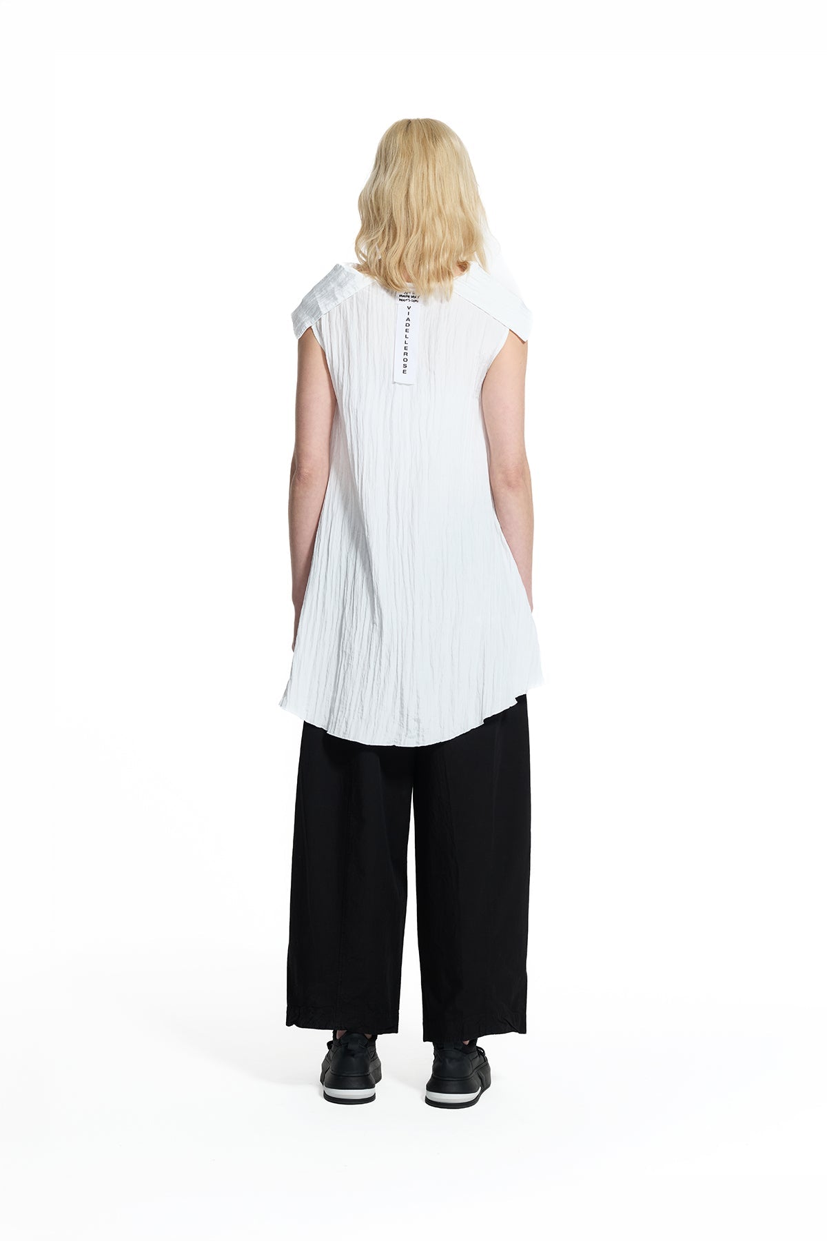 White Asymmetric Crinkle Blouse 19145