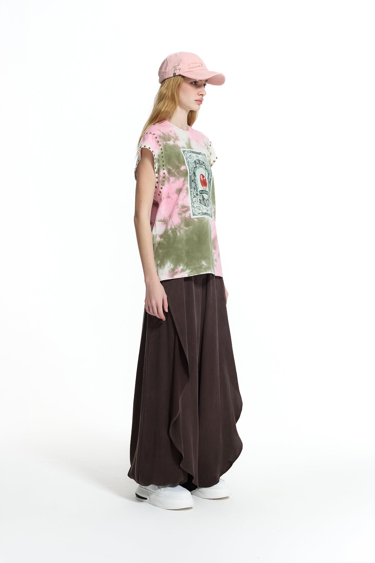 Pink Khaki Tie-dye Printed T-shirt 19153