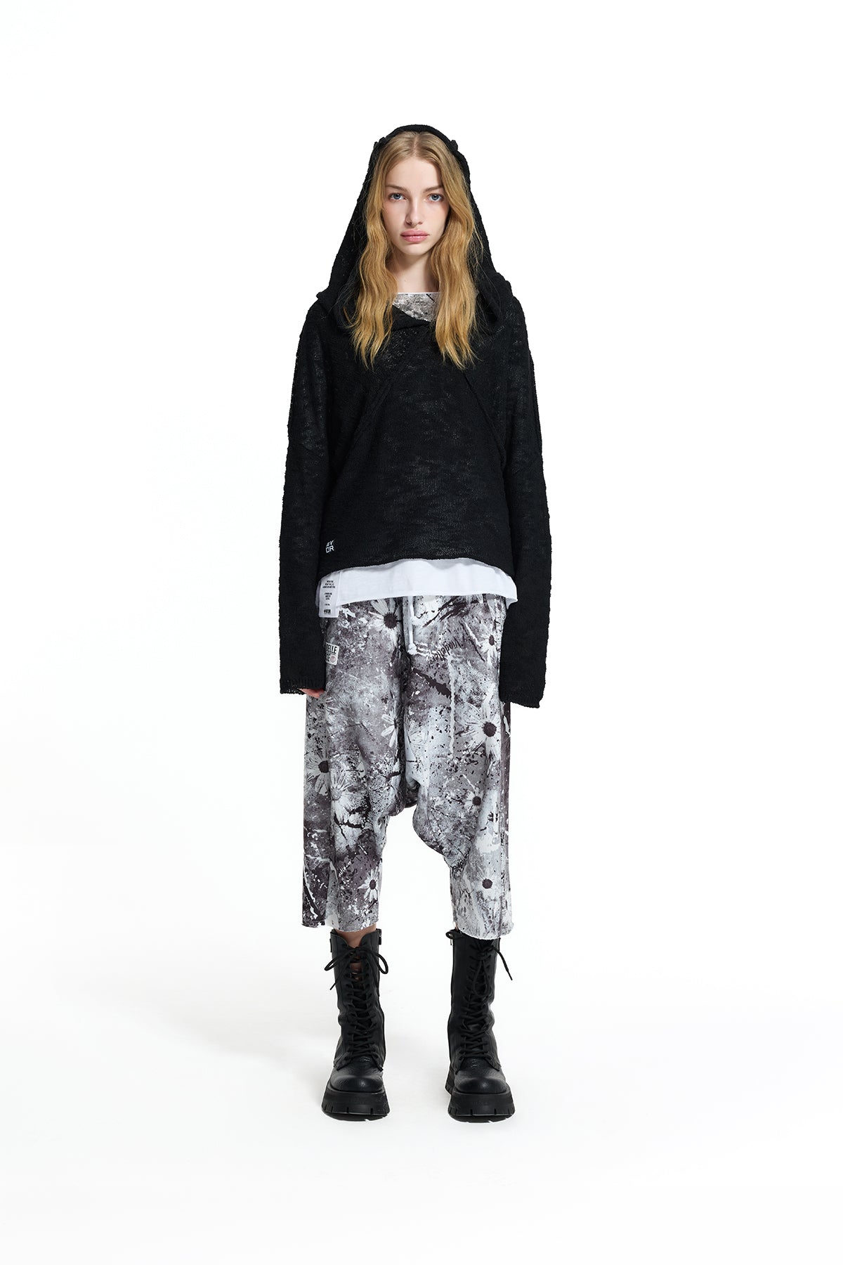 Black Hooded Seam Detail Knit Sweater 19163