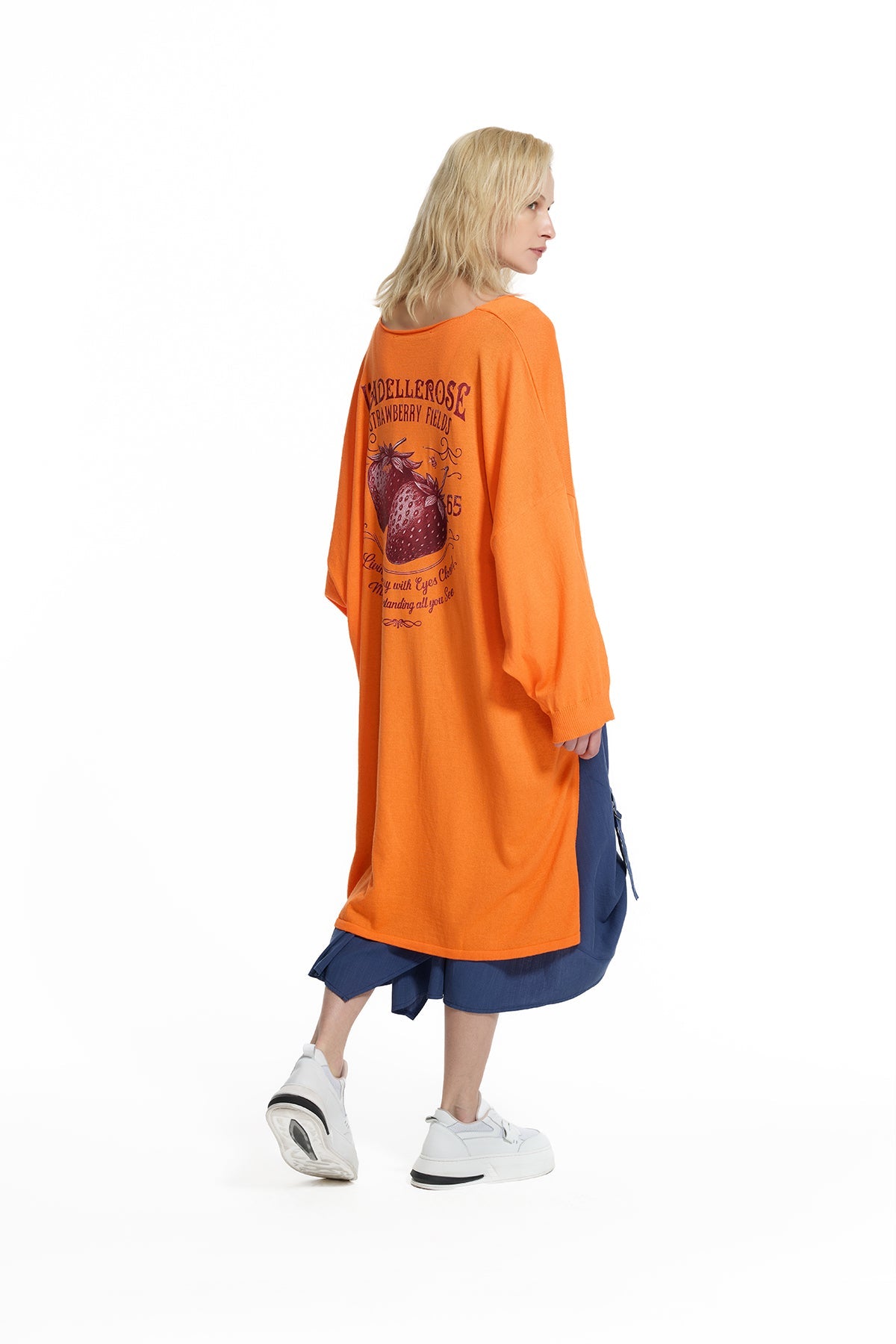 Orange High-low Printed Knit Sweater 19171