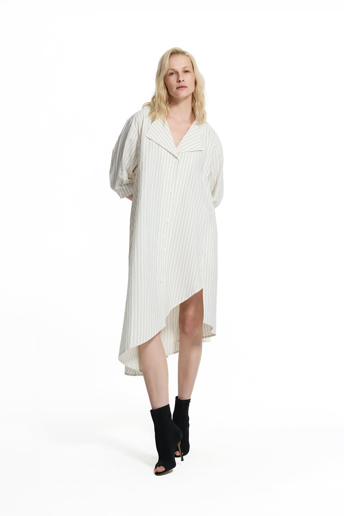 Cream Striped Asymmetric Midi Dress 19181