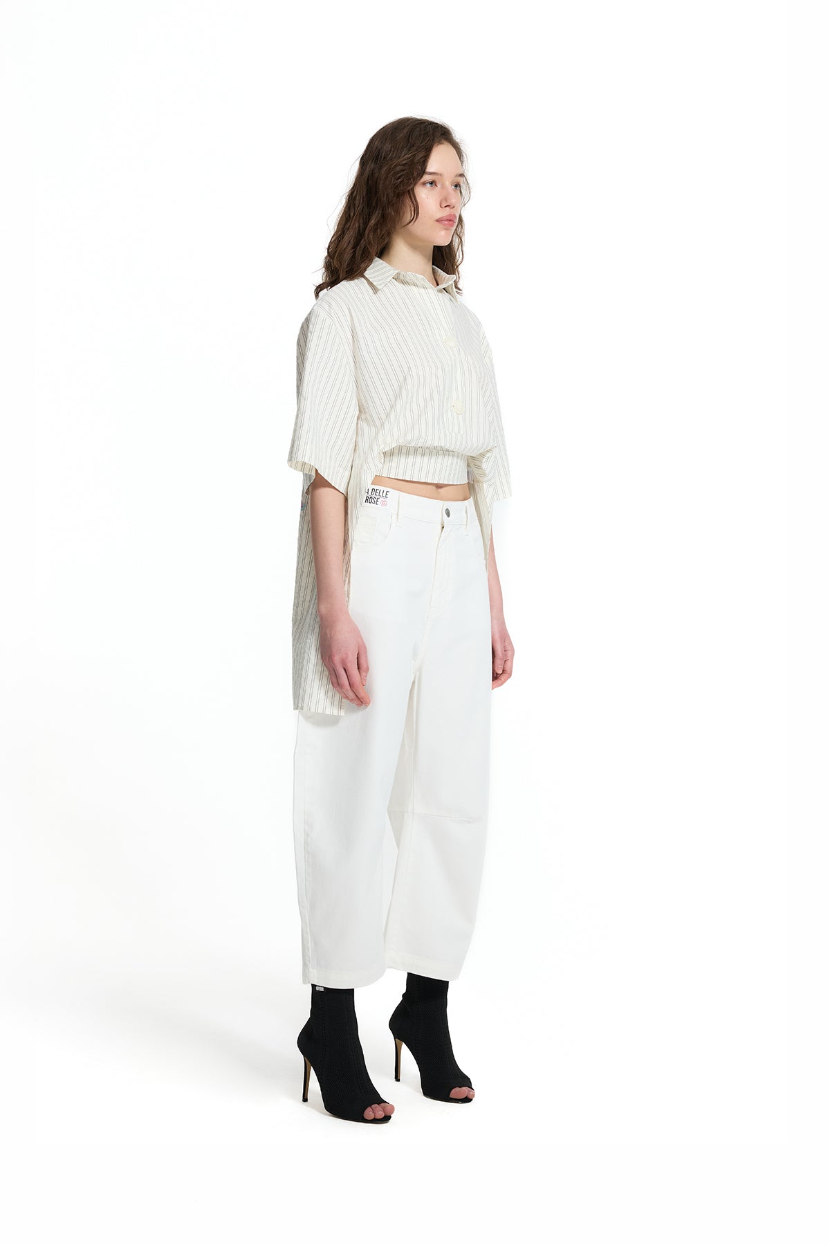 Cream Belt Detail Asymmetric Printed Shirt 19182
