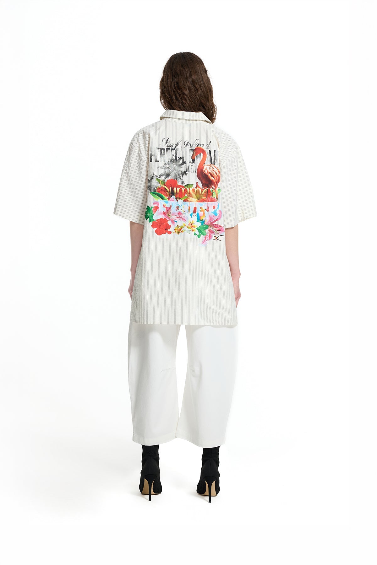 Cream Belt Detail Asymmetric Printed Shirt 19182
