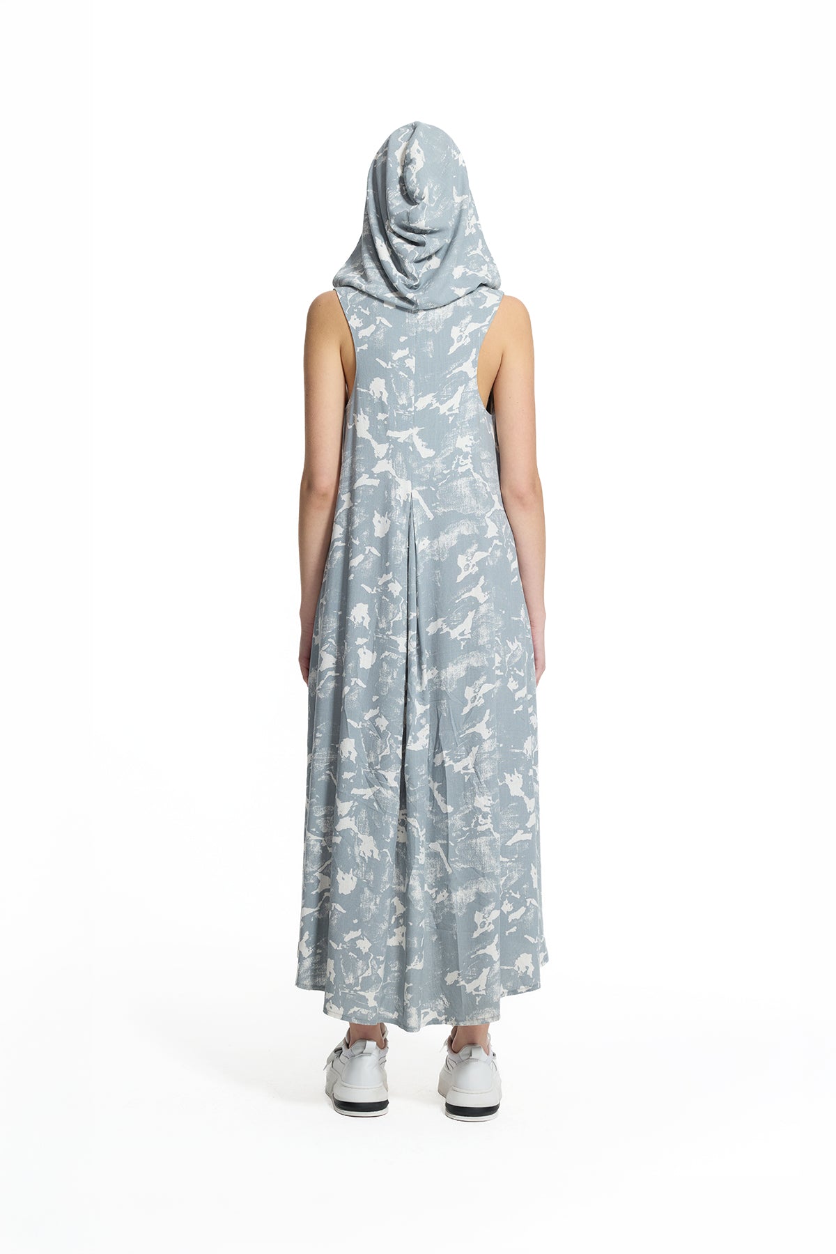 Grey Off White Hooded Asymmetric Printed Midi Dress 19189