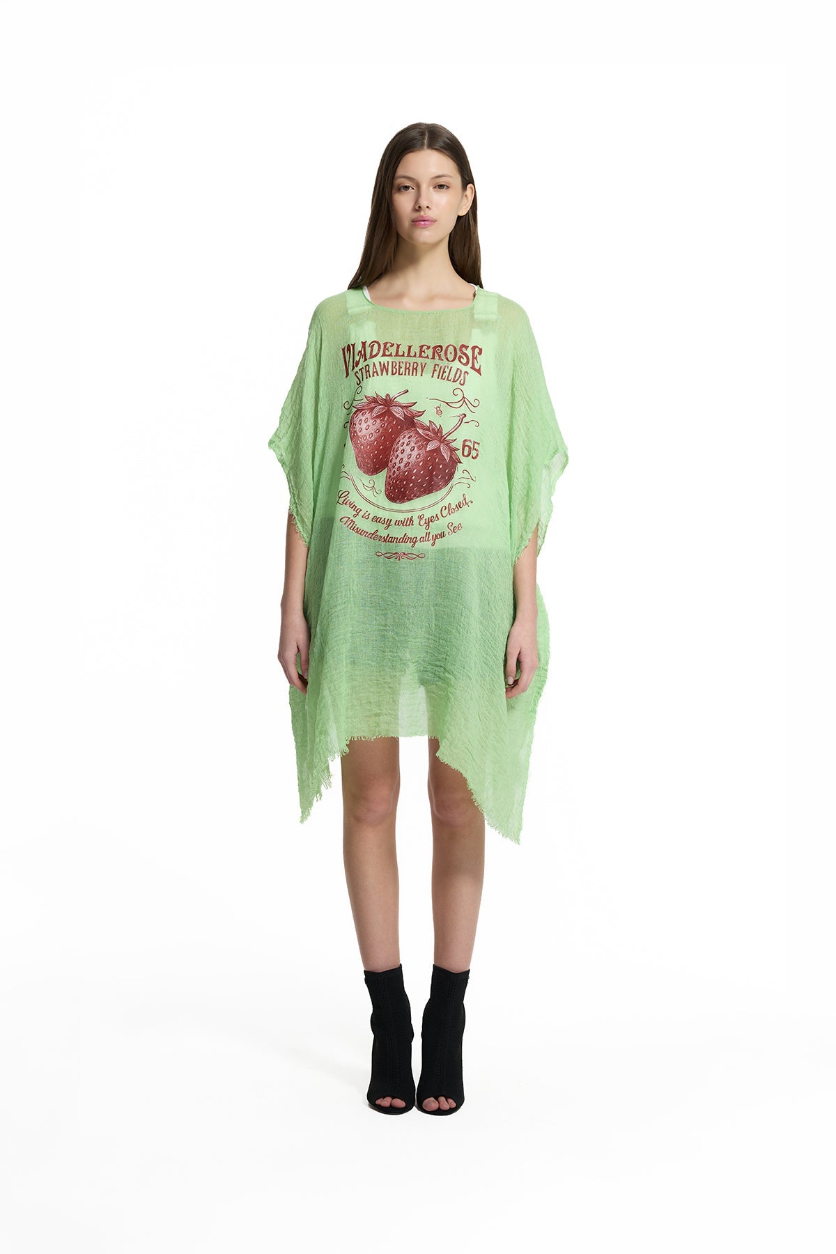 Pistachio Green Strawberry Print Oversize Pareo 19212