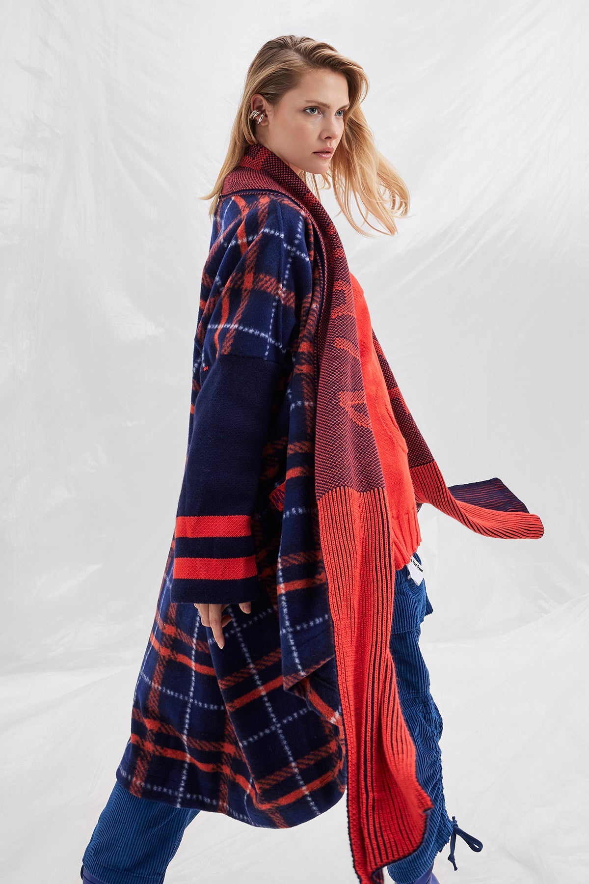 Navy Orange Scarf 14031