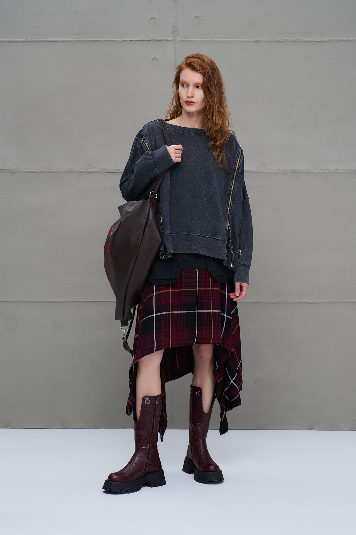 Anthracite Zip-up Oversized Sweatshirt 18005