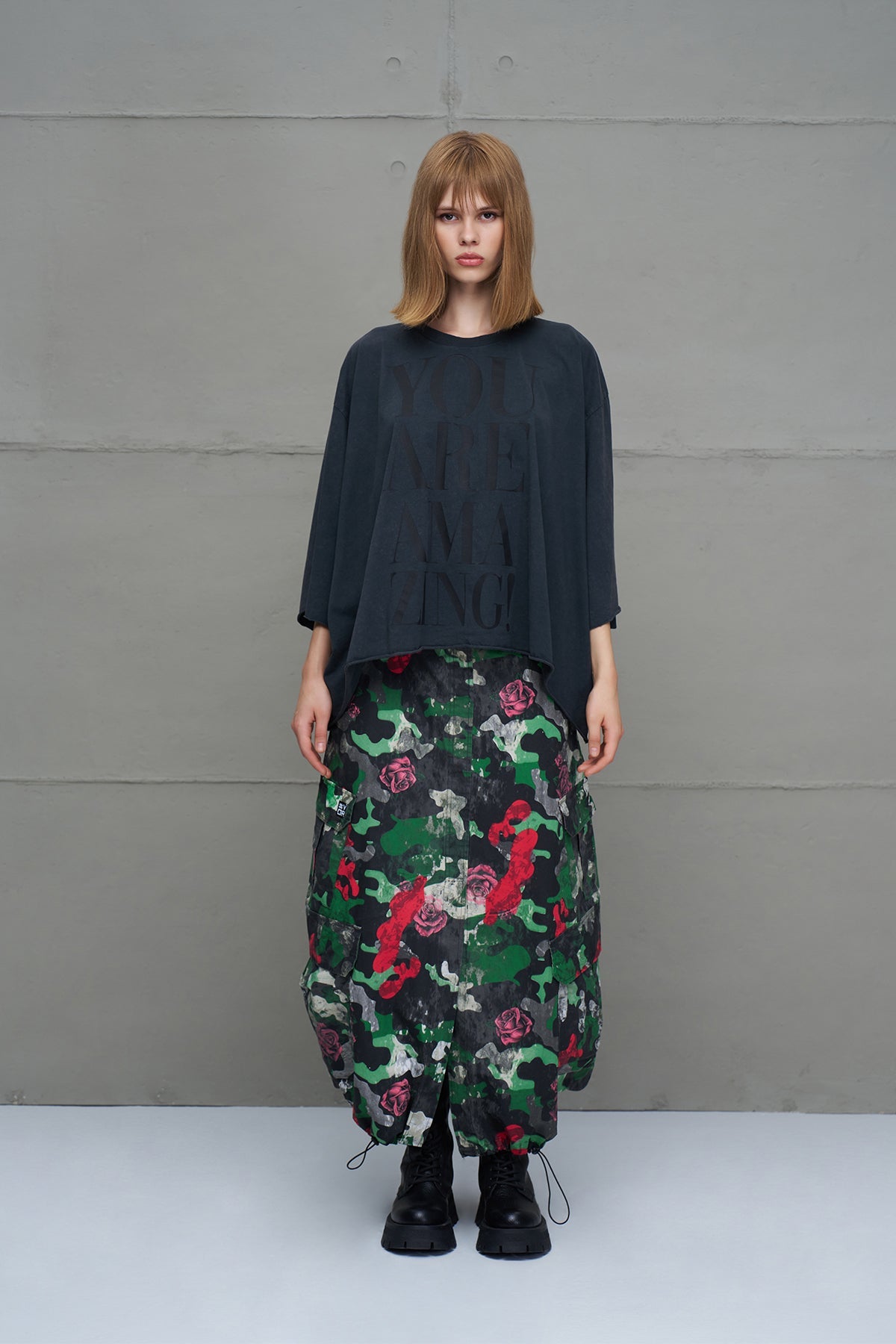 Black Slogan Oversized T-shirt 18007