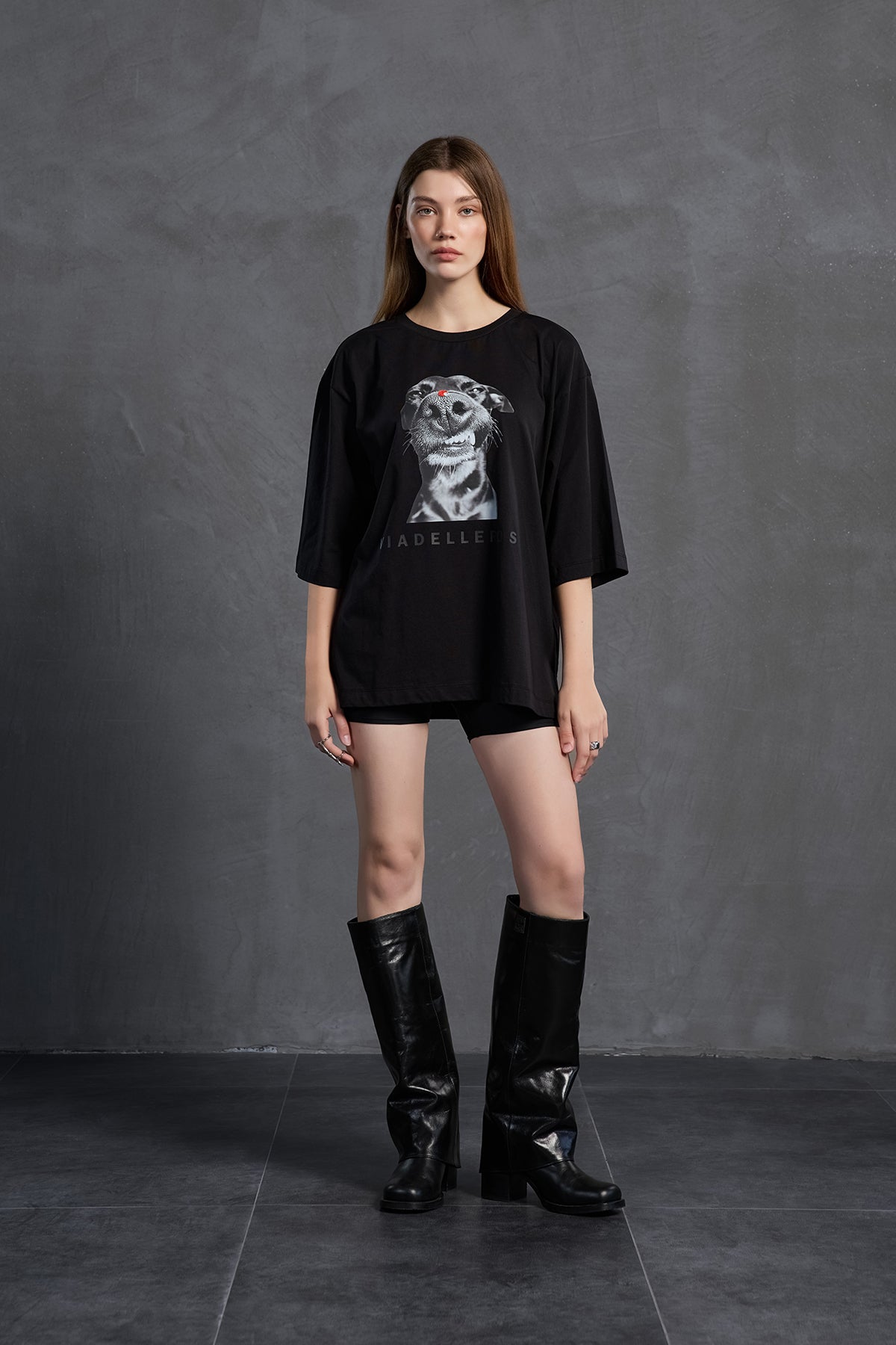 Black Printed Oversized T-shirt 18036
