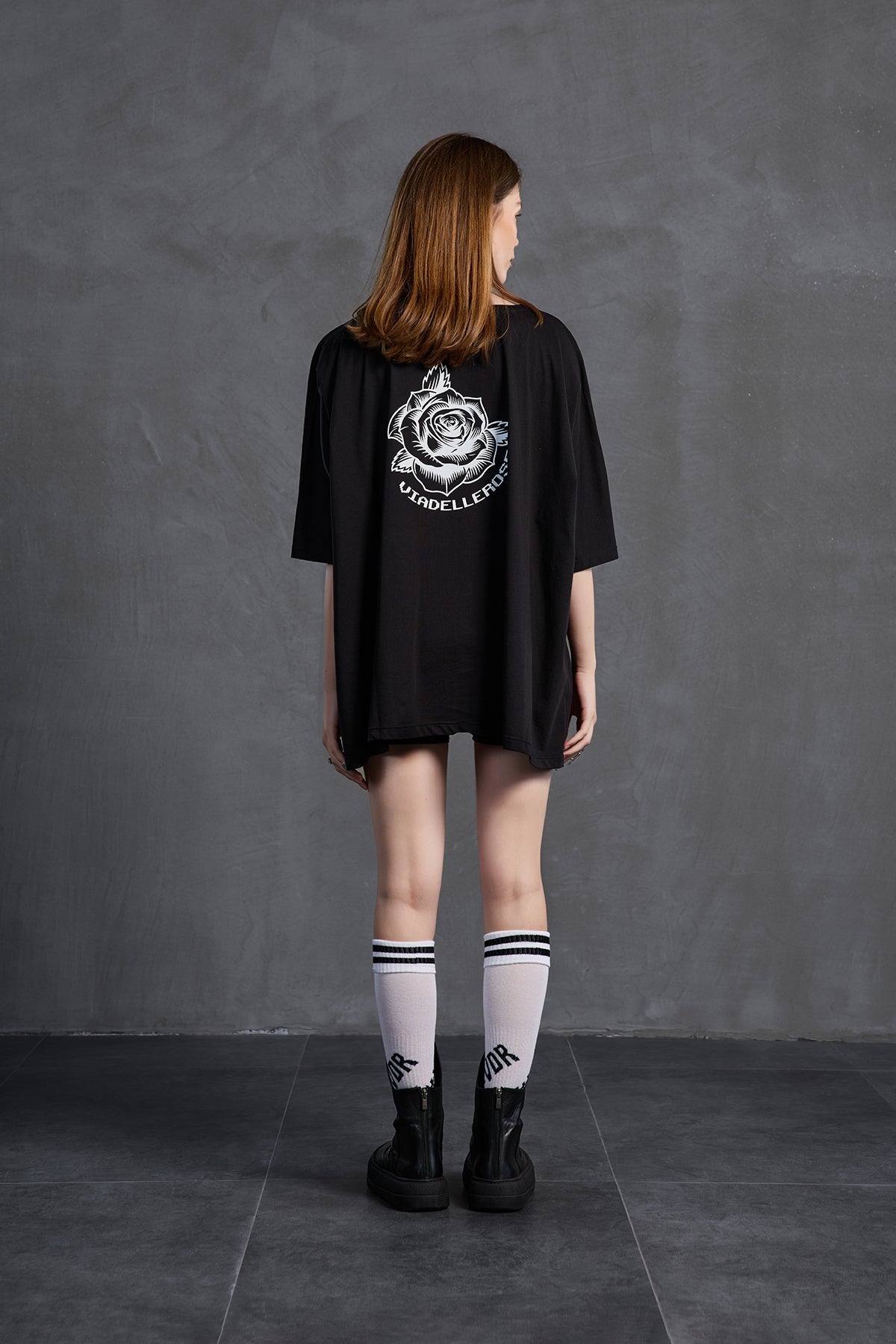 Black Printed Asymmetric Oversized T-shirt 18037