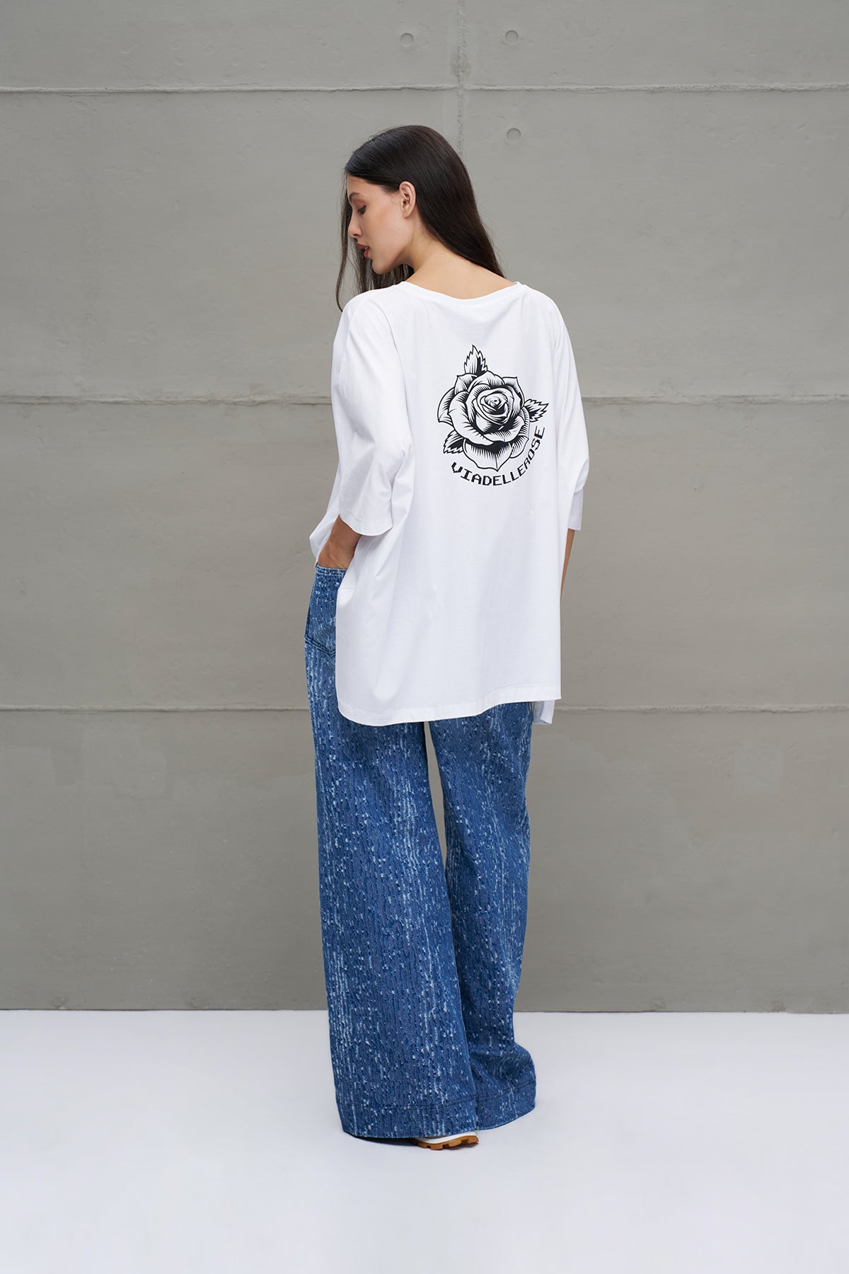 White Printed Asymmetric Oversized T-shirt 18037