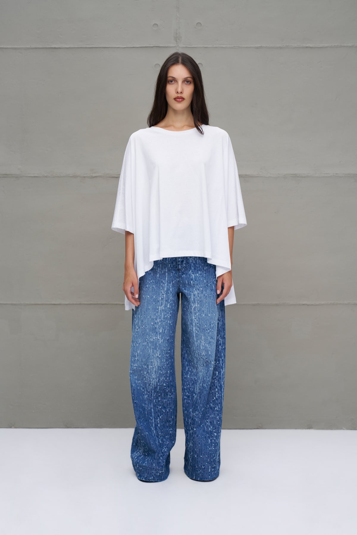 White Printed Asymmetric Oversized T-shirt 18037