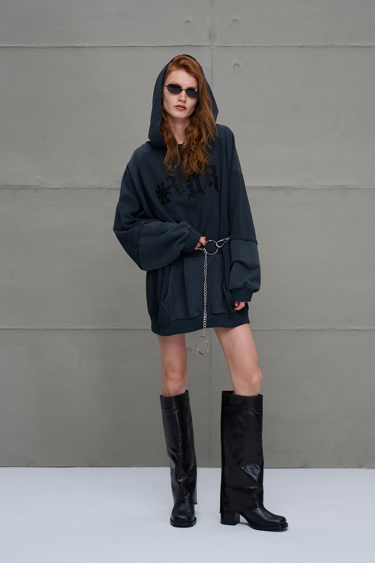 Anthracite Chain Belt Oversized Hooded Sweatshirt 18041