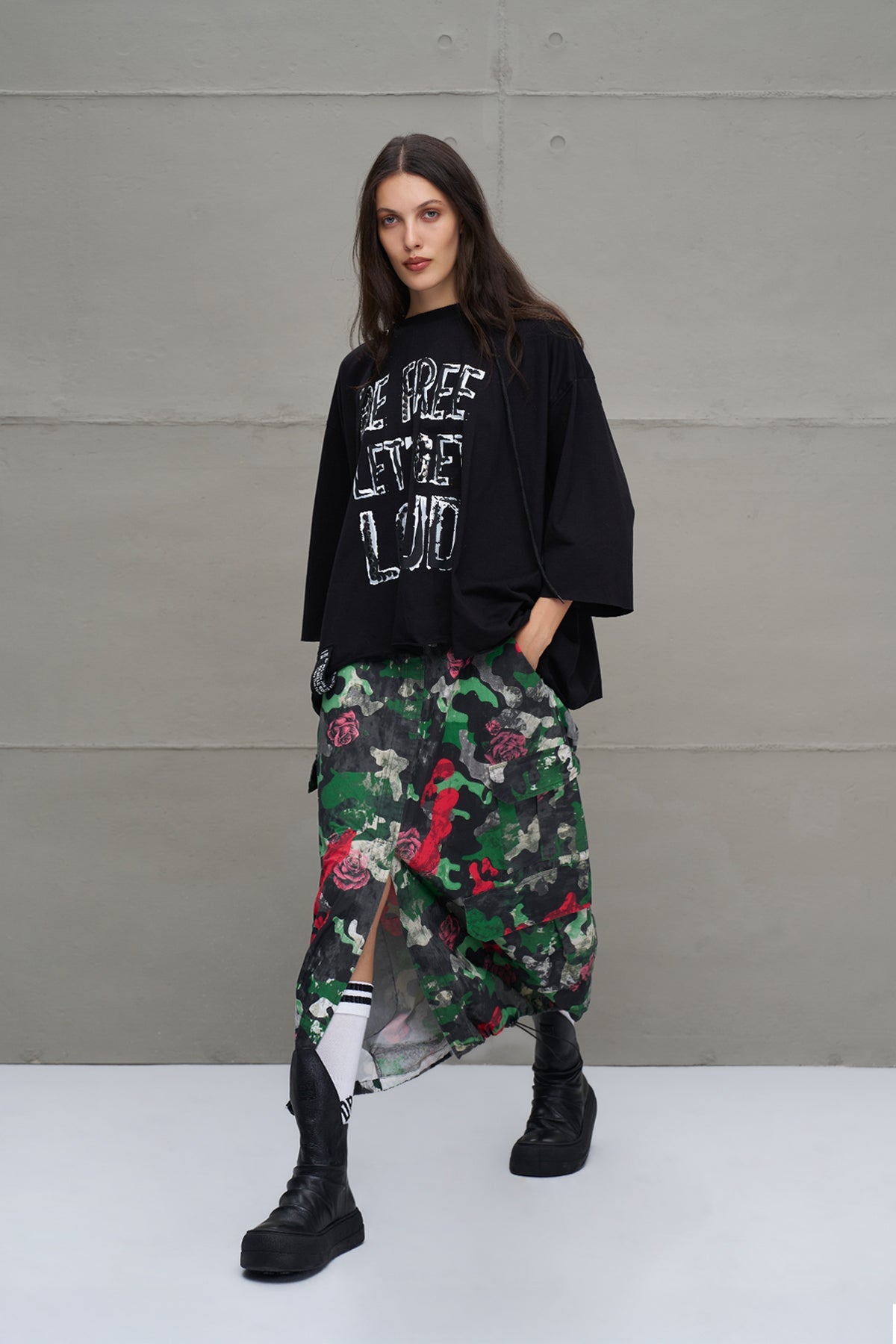 Black Slogan Asymmetric Oversized Hooded T-shirt 18042