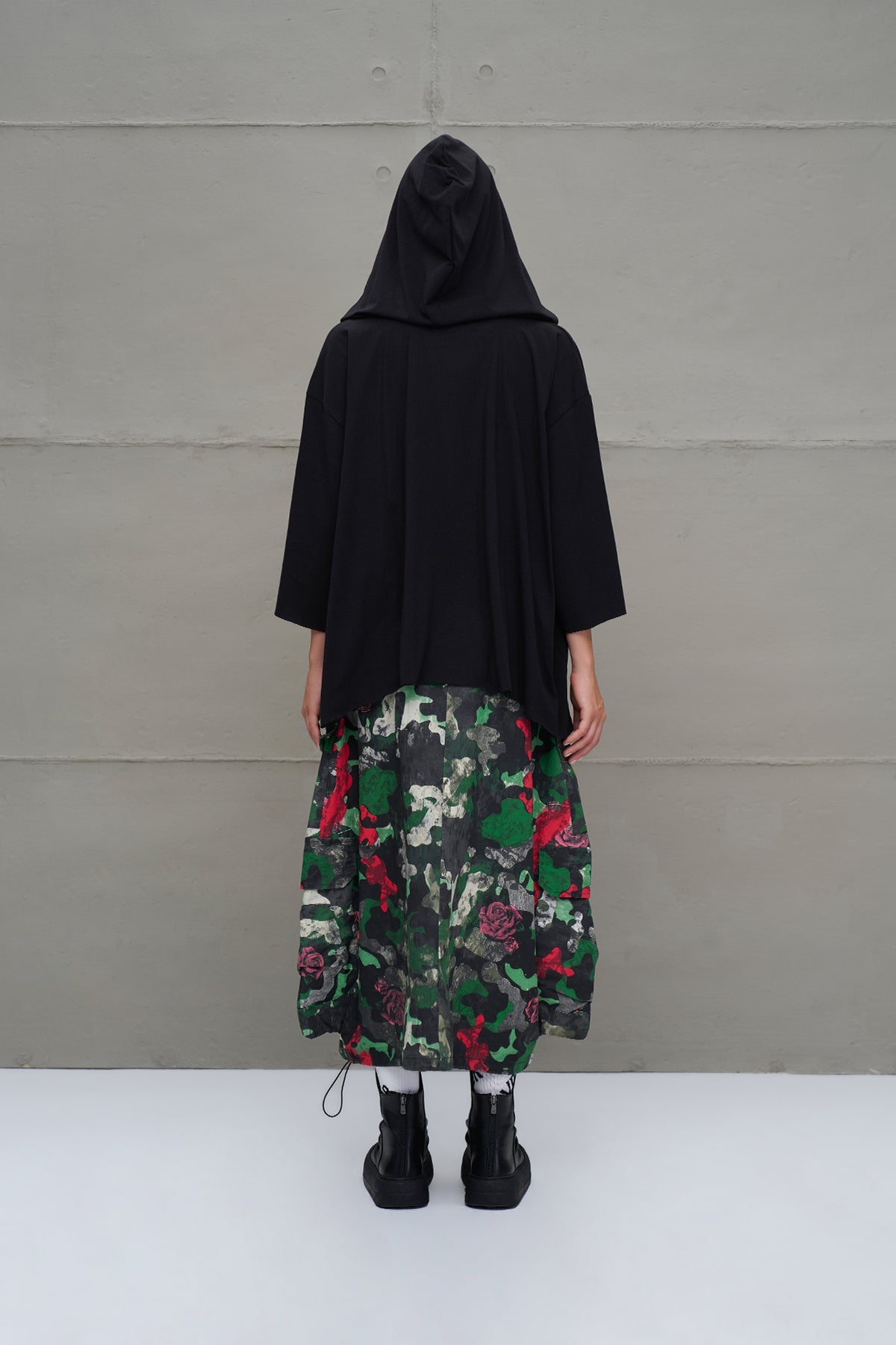 Black Slogan Asymmetric Oversized Hooded T-shirt 18042