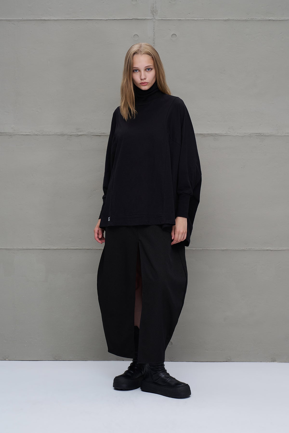 Black Turtleneck Long Sleeve Oversized Blouse 18044