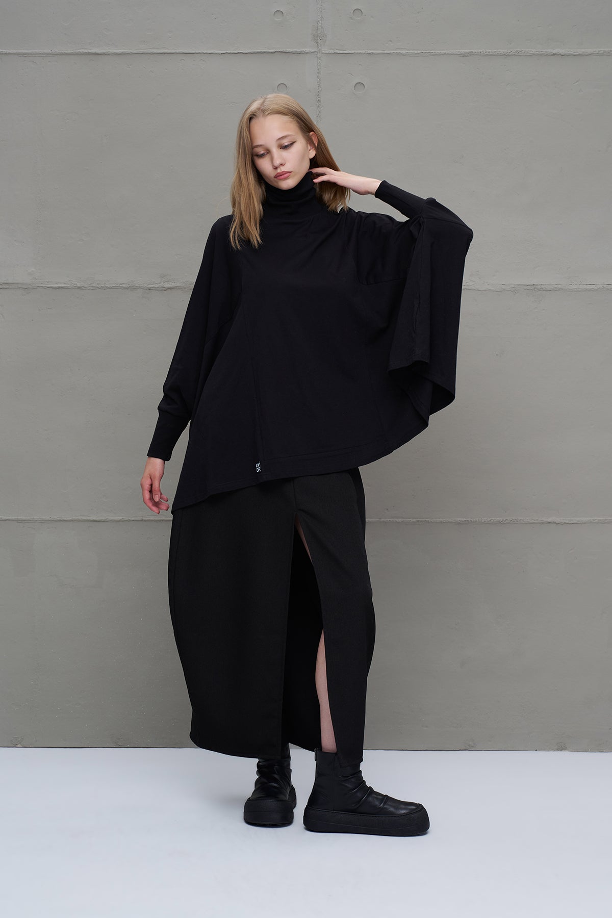 Black Turtleneck Long Sleeve Oversized Blouse 18044