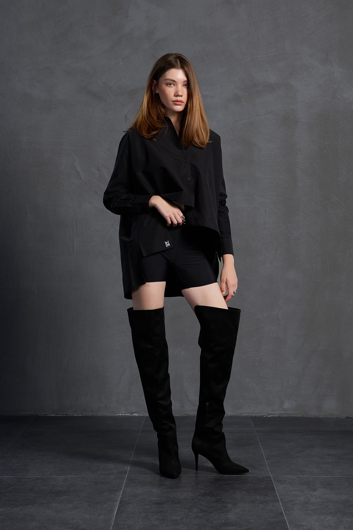 Black Asymmetric Oversized Poplin Shirt 18049