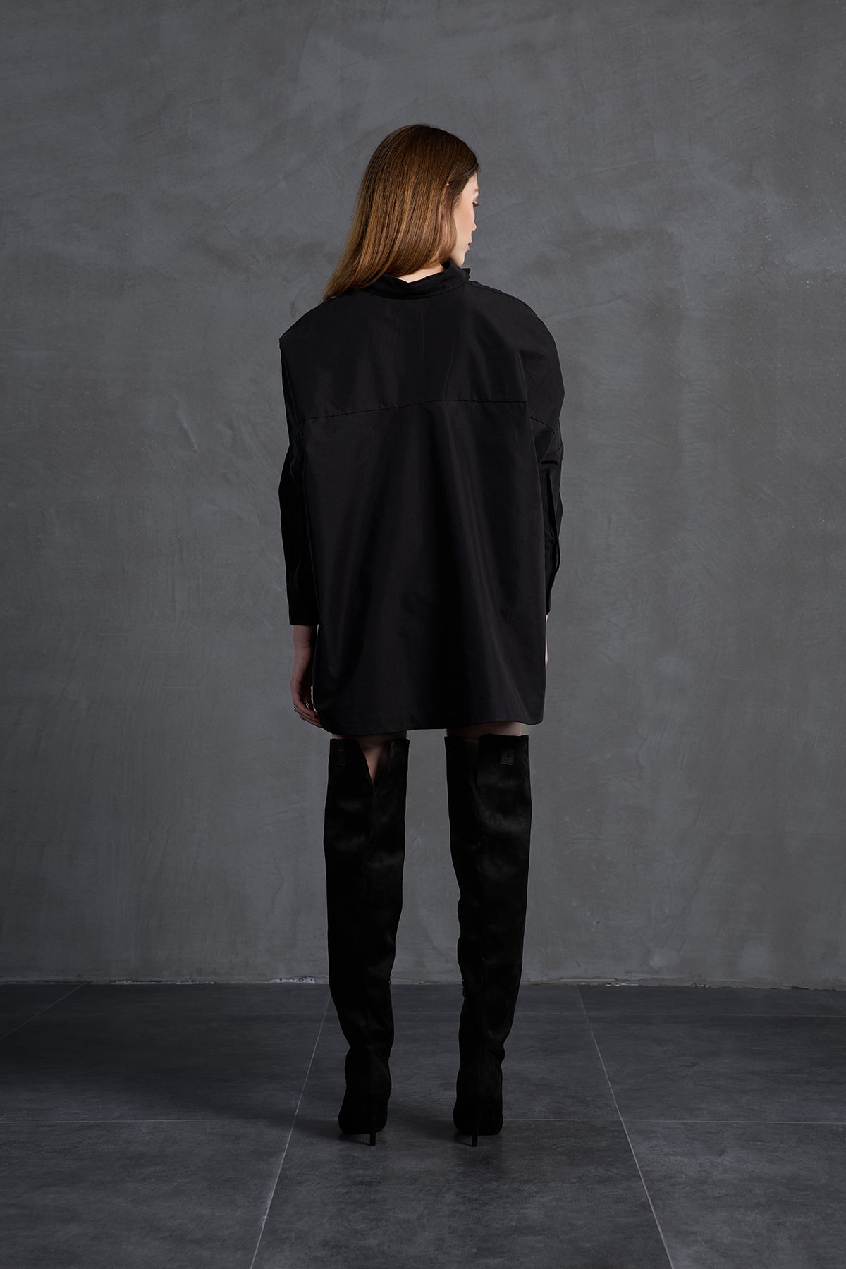 Black Asymmetric Oversized Poplin Shirt 18049