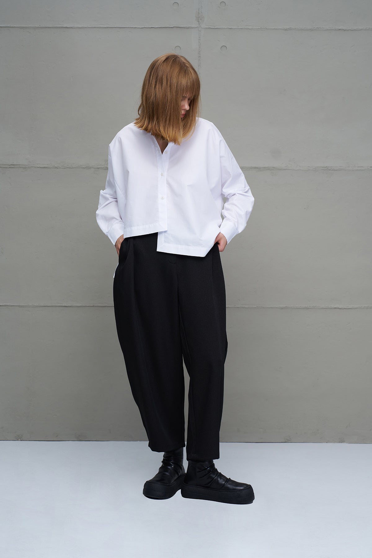 White Asymmetric Oversized Poplin Shirt 18049