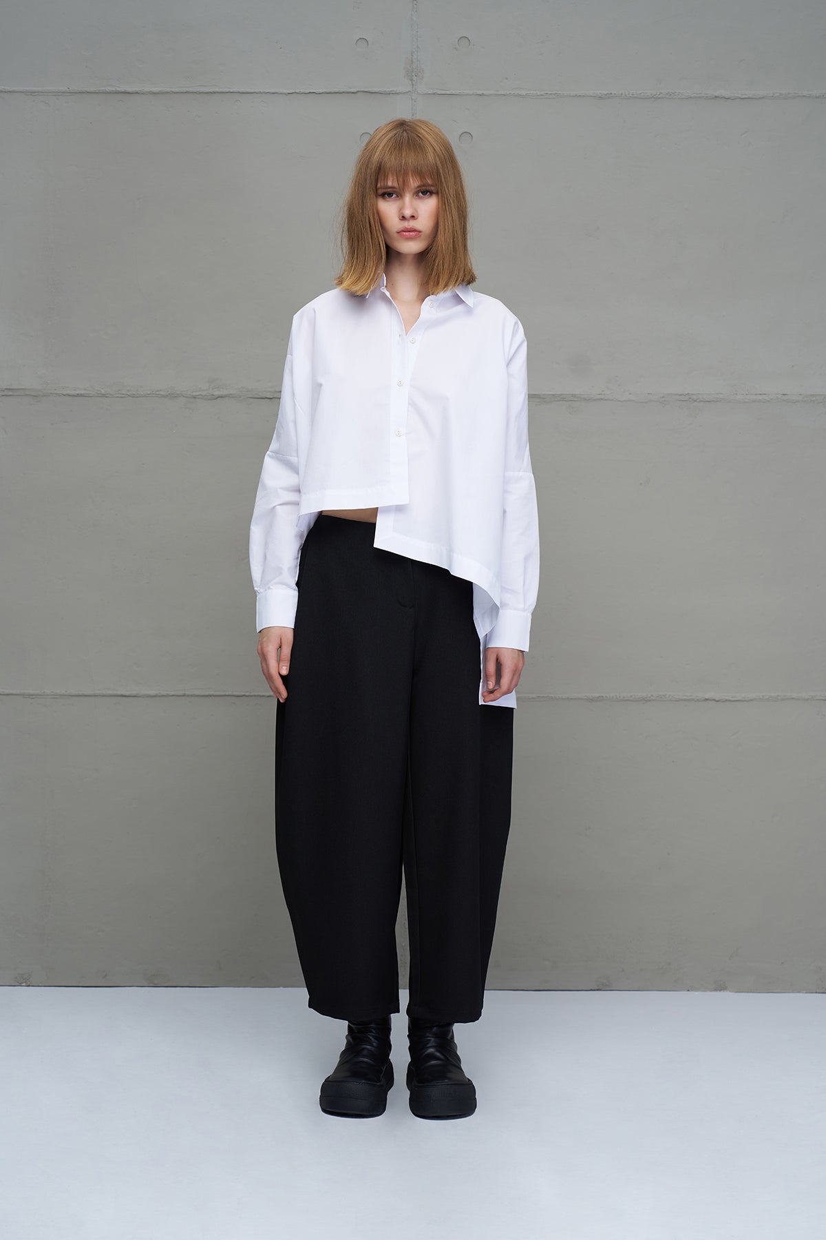 White Asymmetric Oversized Poplin Shirt 18049