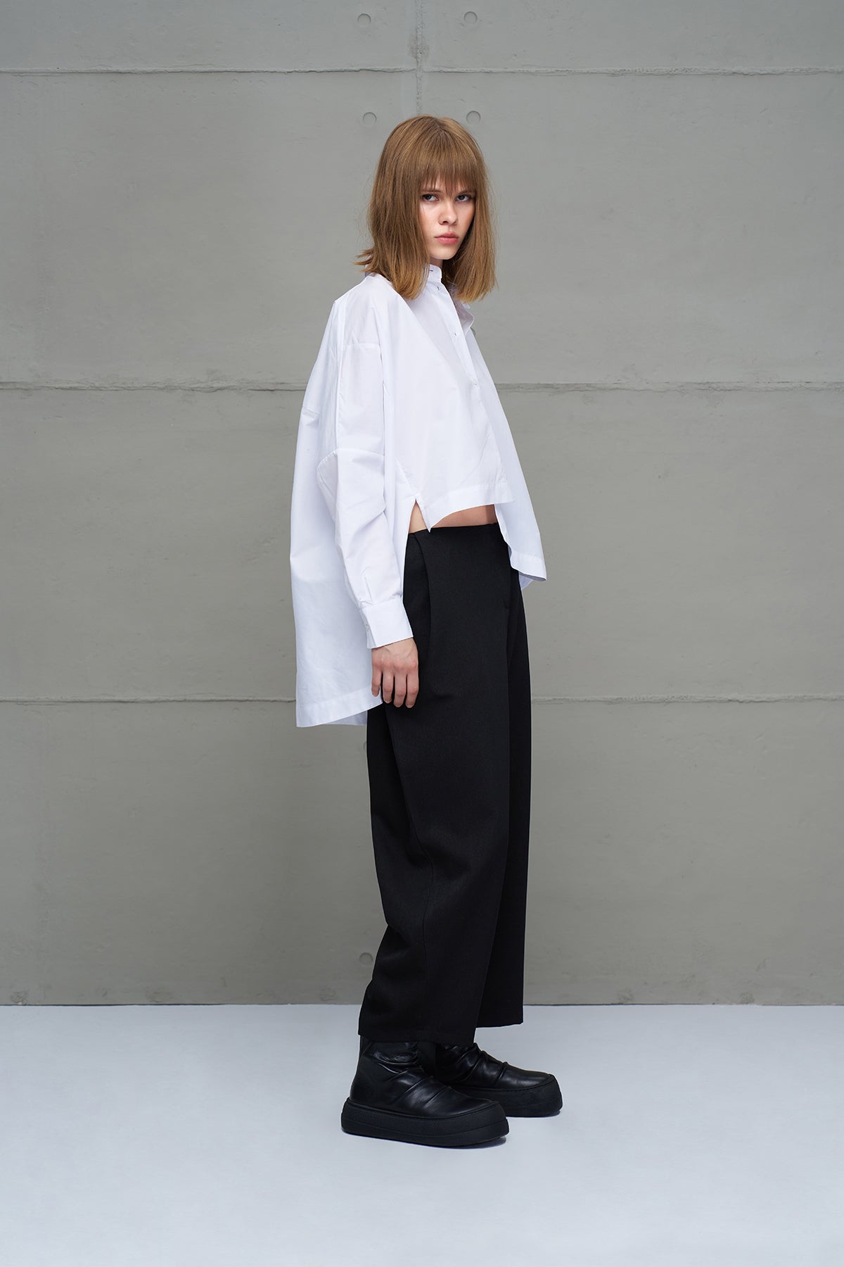 White Asymmetric Oversized Poplin Shirt 18049
