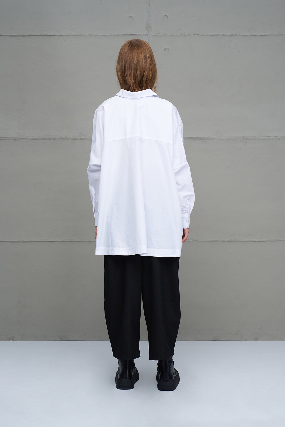 White Asymmetric Oversized Poplin Shirt 18049